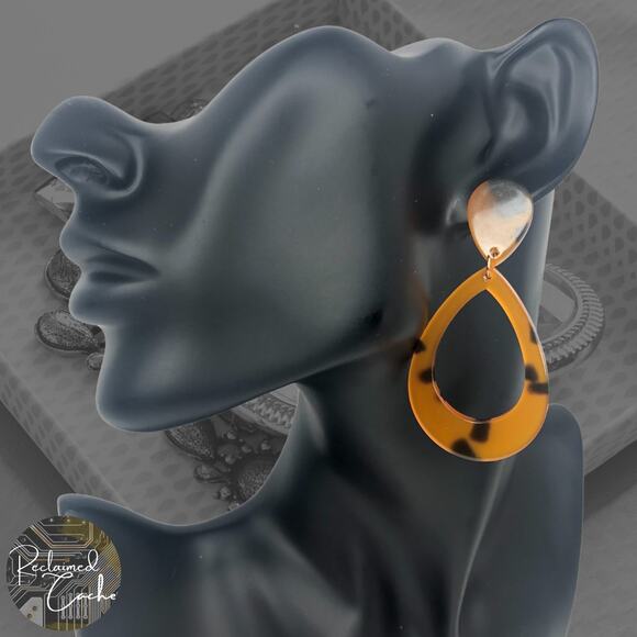 Orange and Black Teardrop Dangle Earrings - Picture 1 of 4